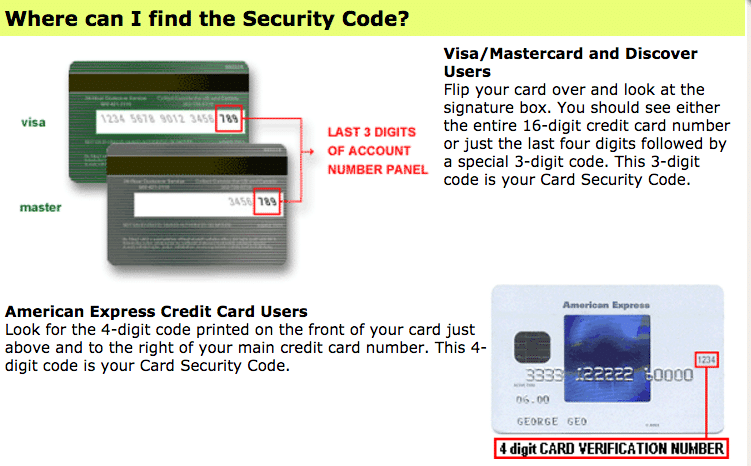 Credit Card Security Code Information