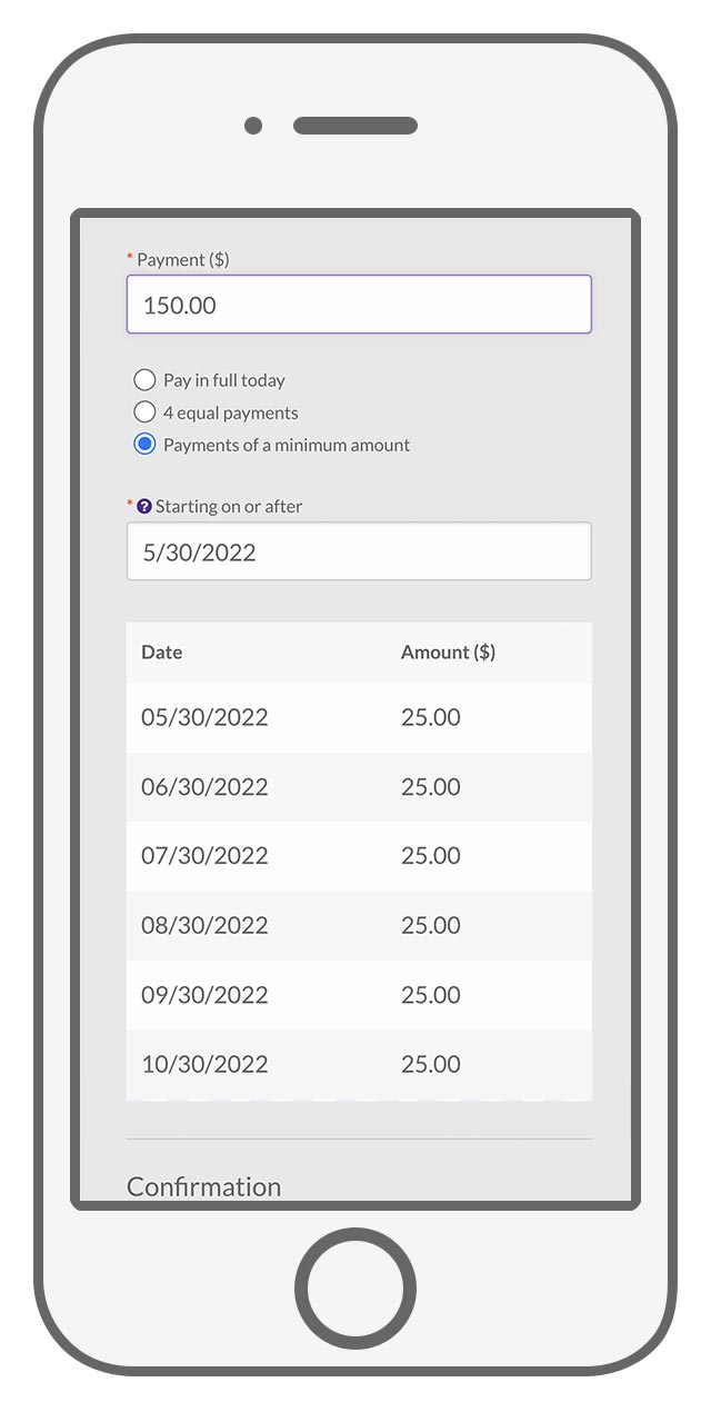 Self Serve Recurring Payments Minimum Payment Example