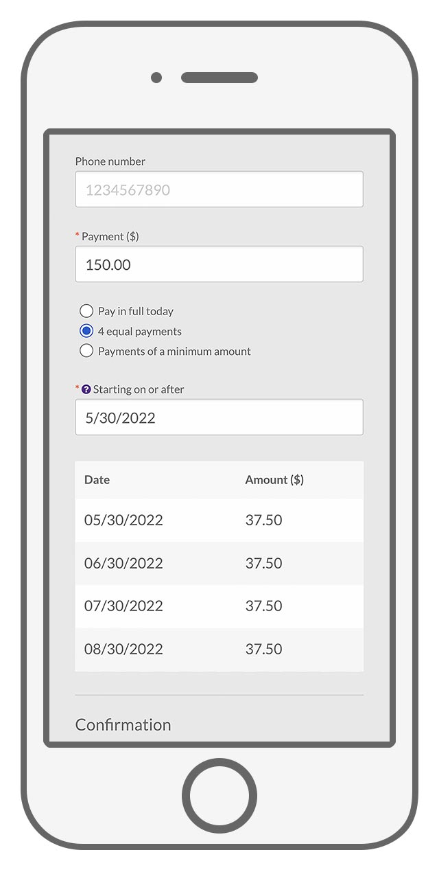 Self Serve Recurring Payments Pay in 4 Example