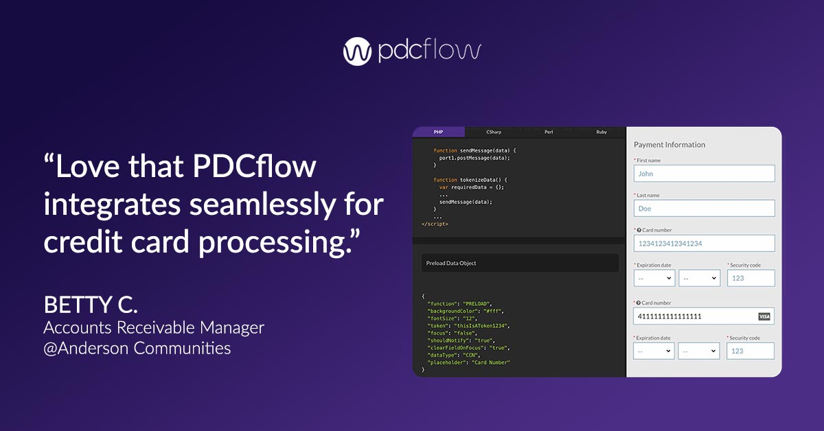 PDCflow Embedded Payment Integration Quote from Betty C.